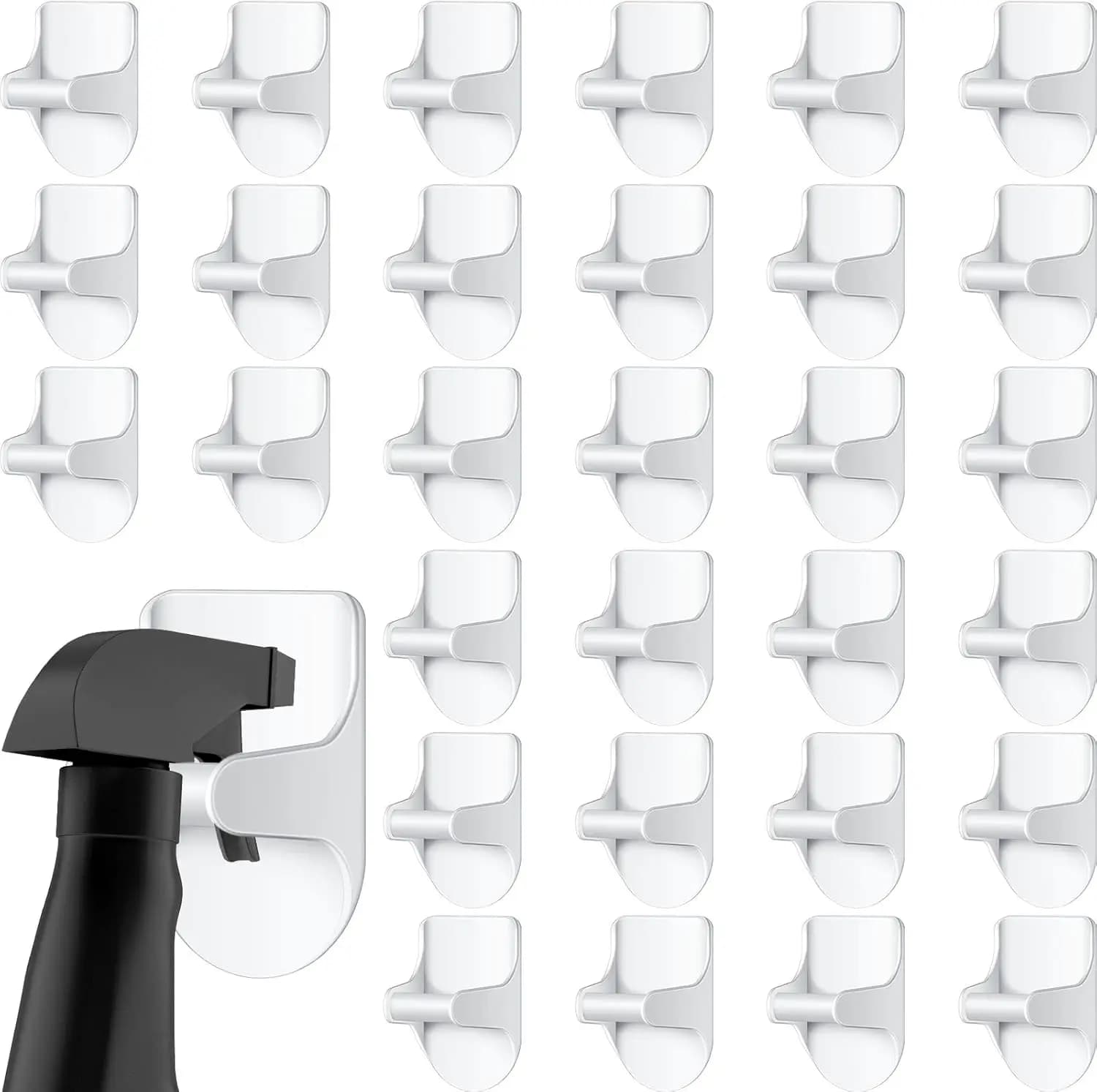 30 Pezzi Ganci Adesivi da Parete per Flaconi Spray, Supporto Appendiabiti per Bottiglie Spray, Gancio Adesivo per Creare Spazio di Archiviazione, Organizzatore per Scaffali