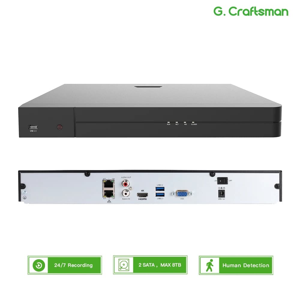 16CH 12MP, registratore di sicurezza NVR per sicurezza, sistema, sorveglianza, visualizzatore di guardia, stazione di guardia, GU-N1216H2S,G.Craftsman
