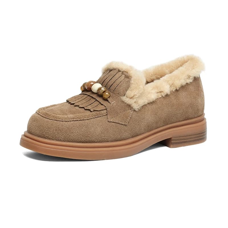 Mocassini da donna invernali Tacco quadrato antiscivolo con fodera in pile Stivali da neve da donna Slip-on taglie forti con scarpe femminili con perline