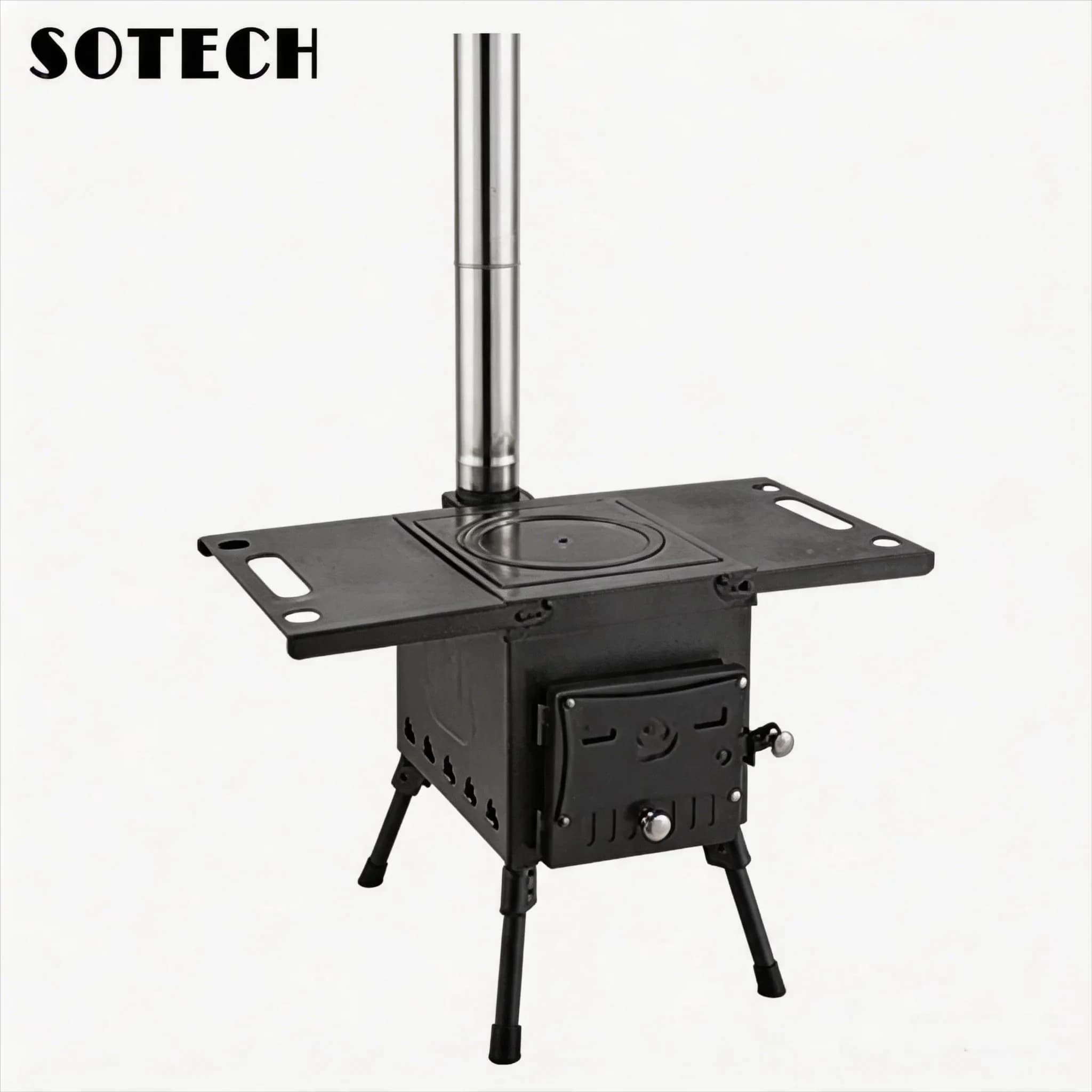 Portable Wood Burning Tent Stove Camping Stove with Chimney Pipes Foldable Outdoor Heating Cooking Stove