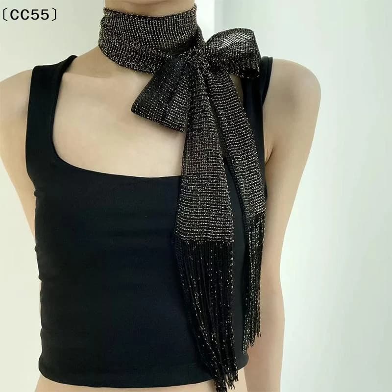 Sciarpa da sera in seta brillante per discoteca, con nappe in pizzo vintage, oro e argento, per donna, ideale per feste e abiti da sera〔CC55〕