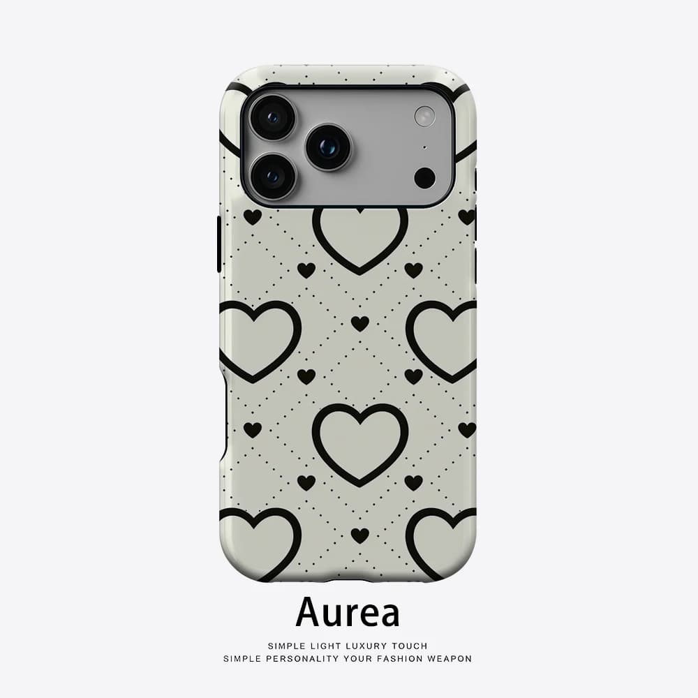Custodia Aurea opaca antiurto per MagSafe per iPhone 17 16 15 14 Plus 13 Pro Max, cover rigida in PC antiurto con griglia a cuore minimalista