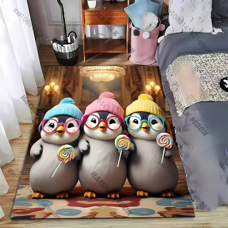 Tappeto a tema pinguini festeggiati con lecca-lecca, tappeto da yoga, decorazione per soggiorno, tappetino per gattonare per bambini, zerbino, tappeto decorativo, tappetino da gioco