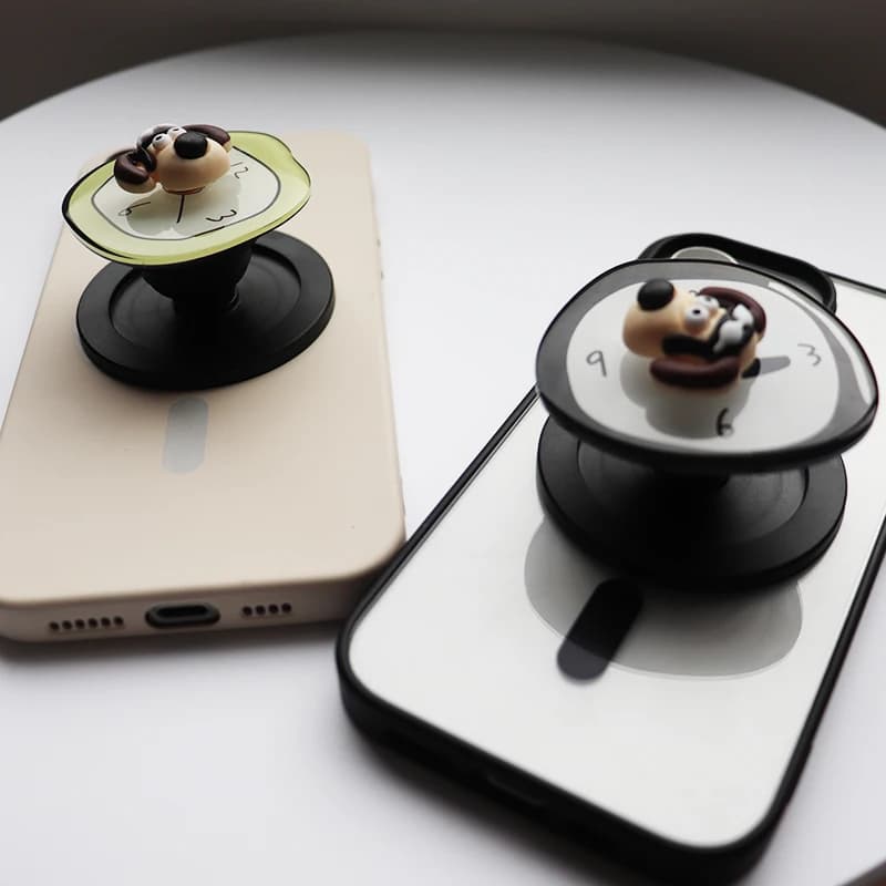 Orologio rotante coreano carino magnetico Supporto per telefono da tavolo per cani Supporto da tavolo pieghevole Impugnatura retrattile per dispositivi mobili Magsafe