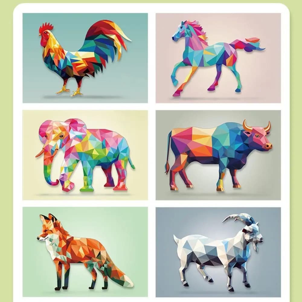 Libri di Adesivi 3D Geometrici in Carta, Kit Educativo Fai-da-Te, Materiale per Incollare, Libro di Adesivi con Animali Cartoon, Regalo di Compleanno