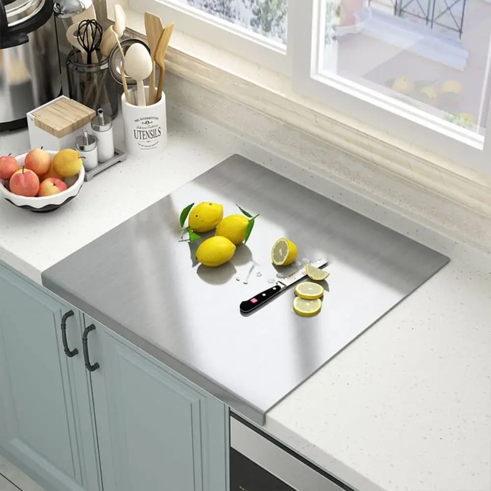 New Stainless Steel Stainless Steel Cutting Boards Non Slip with Lip Chopping Board Kitchen Rectangle Countertop Protector Home