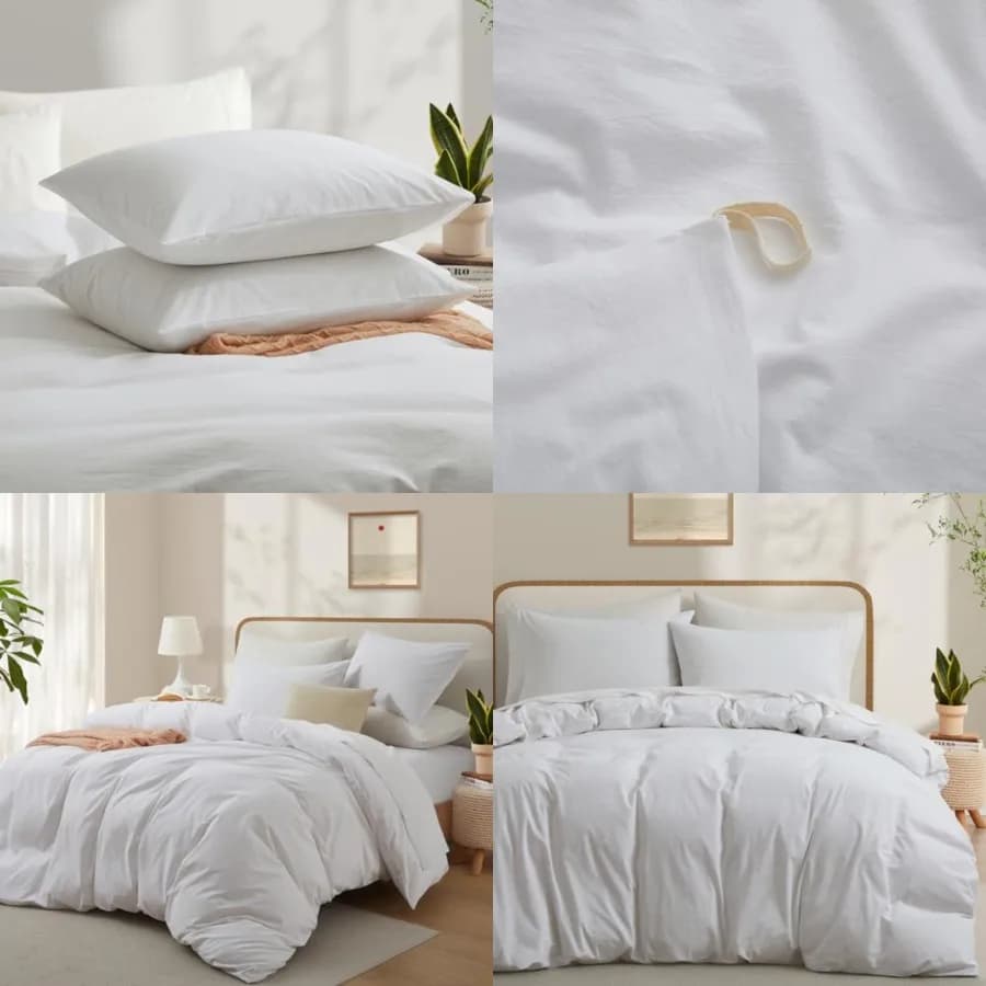 Copripiumino in cotone lavato 100%, set biancheria da letto naturale traspirante effetto lino, senza piumino, 90x90 pollici