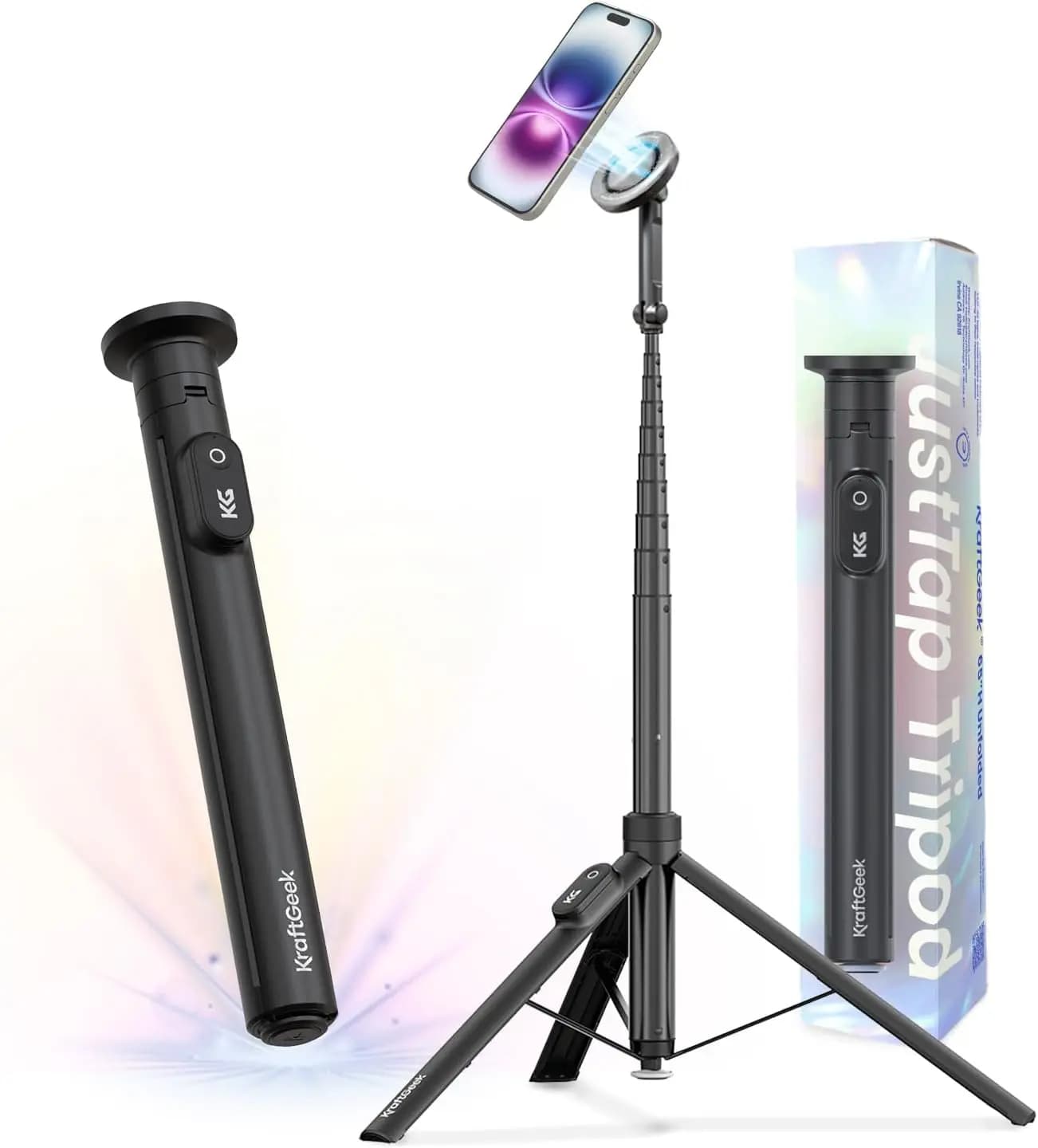 Treppiede Magnetico per iPhone MagSafe - Asta Selfie da 66'' con Apertura Automatica e Telecomando, Supporto Portatile per Video e Vlogging