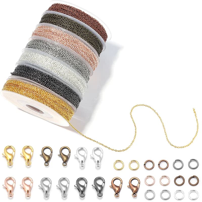1 Set 3M Iron Cross Chains Link Chains With Jump Rings Lobster Clasps Jewelry Making Kit For DIY Necklace Bracelet Accessories