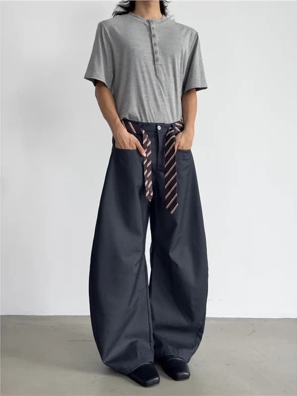 Pantaloni Casual da Uomo Stile Coreano Trendy Old Money con Cintura in Vita, Gamba Dritta Lunga, Chiusura con Cerniera, Senza Bisogno di Stiratura