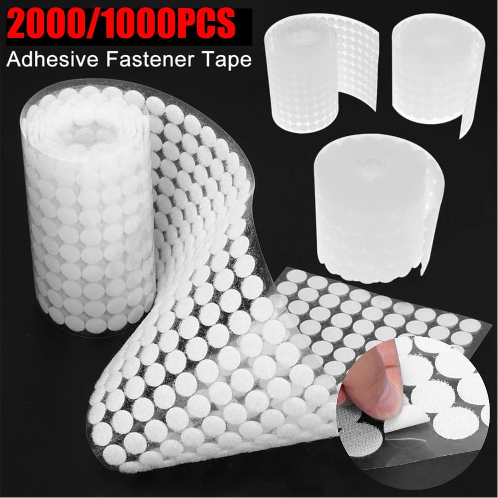 2000/1000 Pairs Self Adhesive Fastener Tape 10/15/20mm Sticky Dots Hook and Loop Fastener Tape Strong Glue Round Tape Sticker