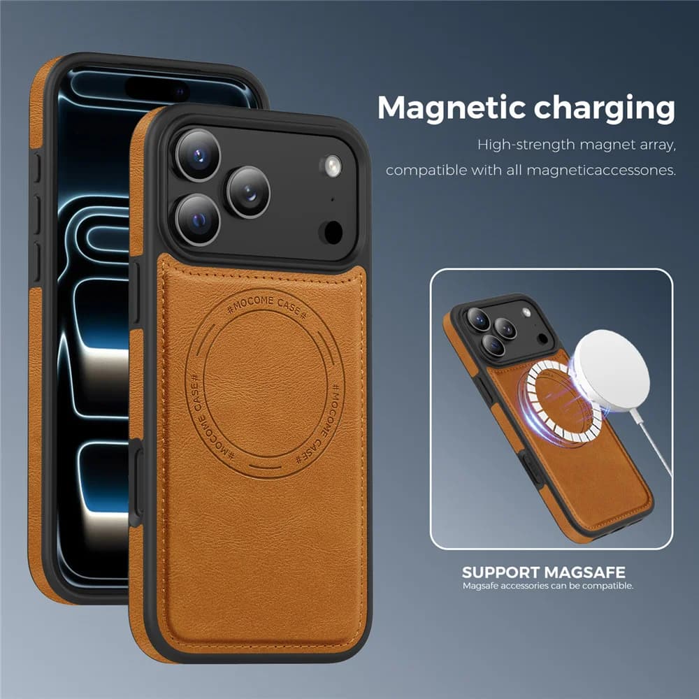 Custodia in pelle magnetica con ricarica wireless per Apple iPhone 17 Pro Max Air 16e 17e 16 15 14 Plus 13, cover antiurto Magsafe