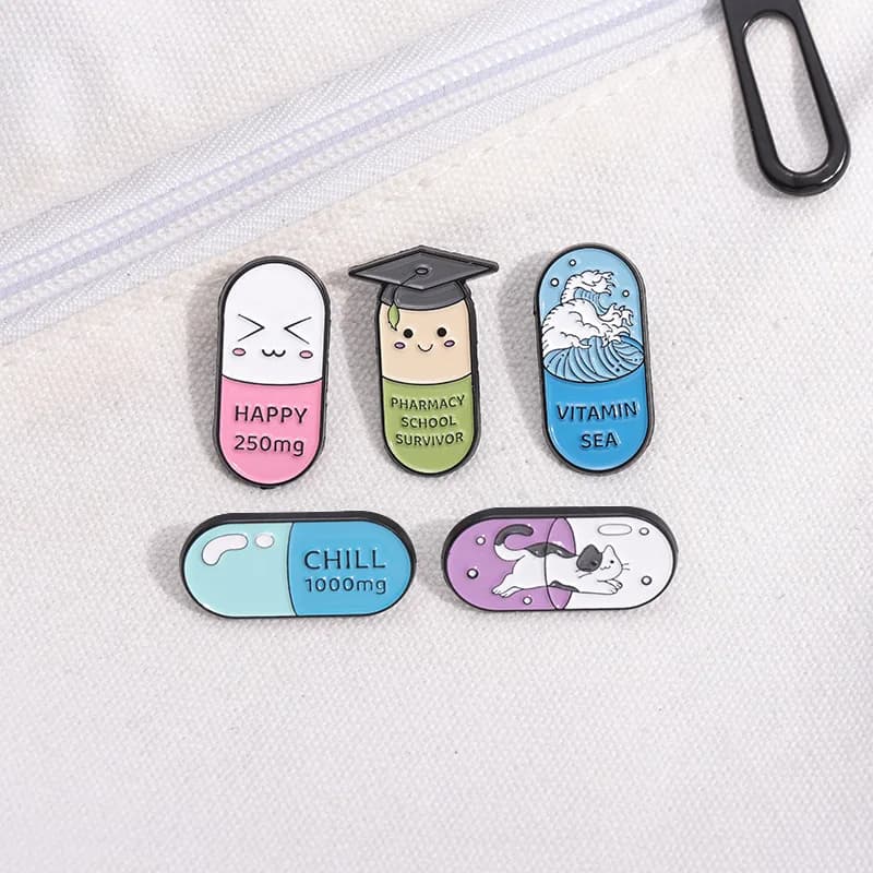 Happy Capsule Pill Enamel Pins Cartoon Cute brooch Chill Vitamin Sea Medicine brooch Bag Badge jewelry gifts for medical students