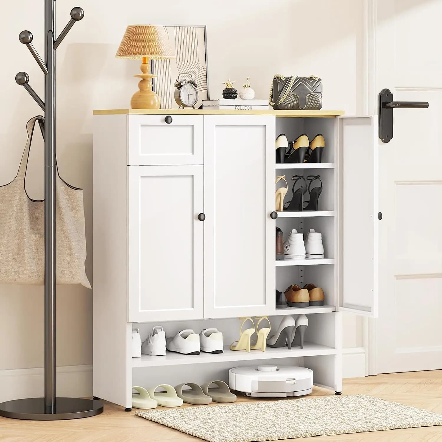 Metal Shoe Cabinet with Doors, 6-Tier Storage with Shelves & Drawer, Organizer for Entryway & Hallway, 47" Tall, Customized