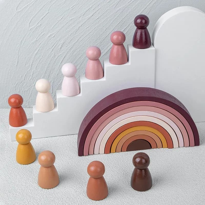 Giocattoli in legno Arcobaleno Building Blocks Rainbow Stacker Giocattoli educativi Montessori creativi di grandi dimensioni per bambini Bambini