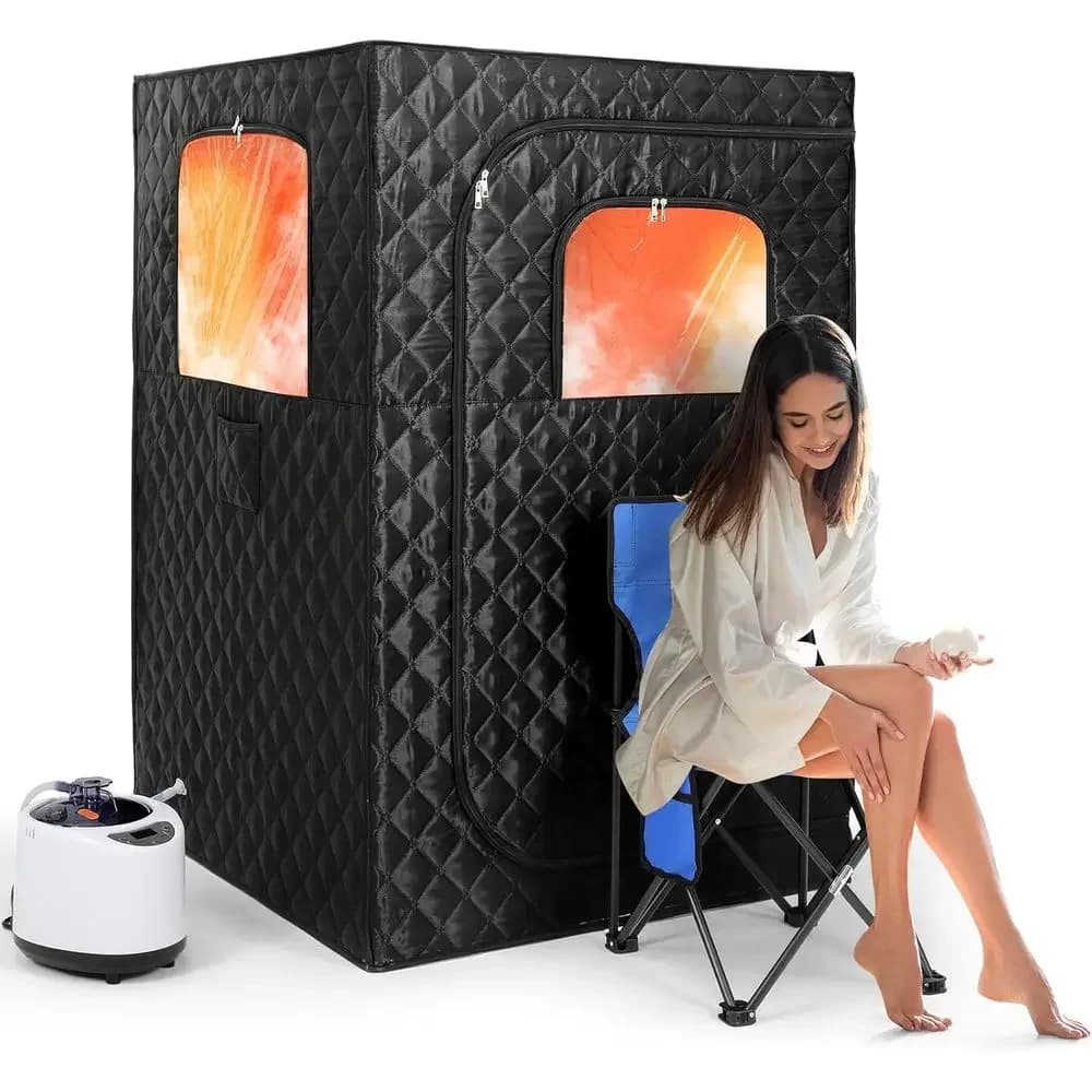Sauna a Vapore Portatile per Tutto il Corpo con Riscaldatore da 1000W, Serbatoio da 2,6L, Timer da 1-99 Minuti, Telecomando e Sedia Pieghevole - SPA Domestica
