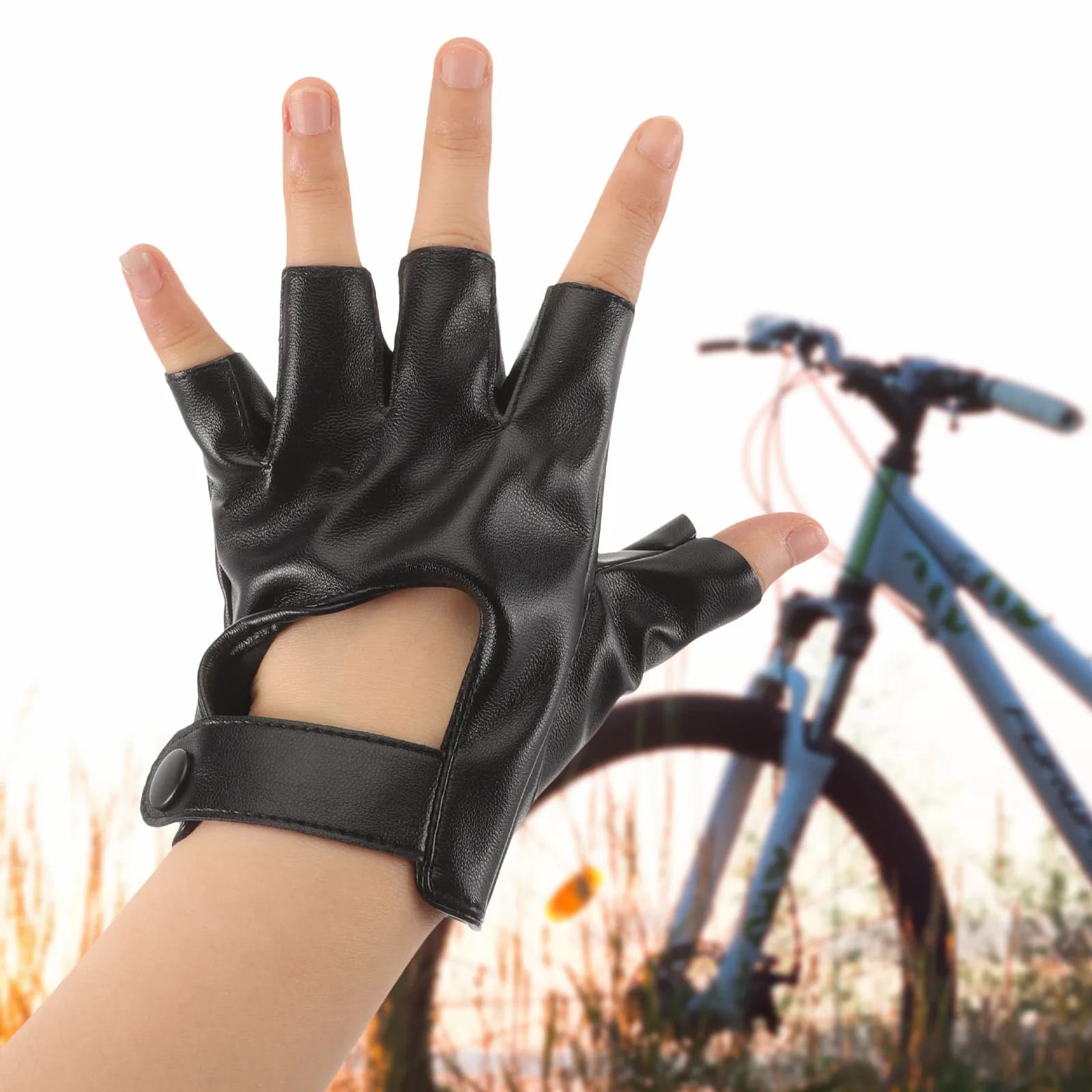 1 pair of professional bike gloves, fingerless design, fresh and breathable artificial palm, anti-slip, shockproof, UV protection