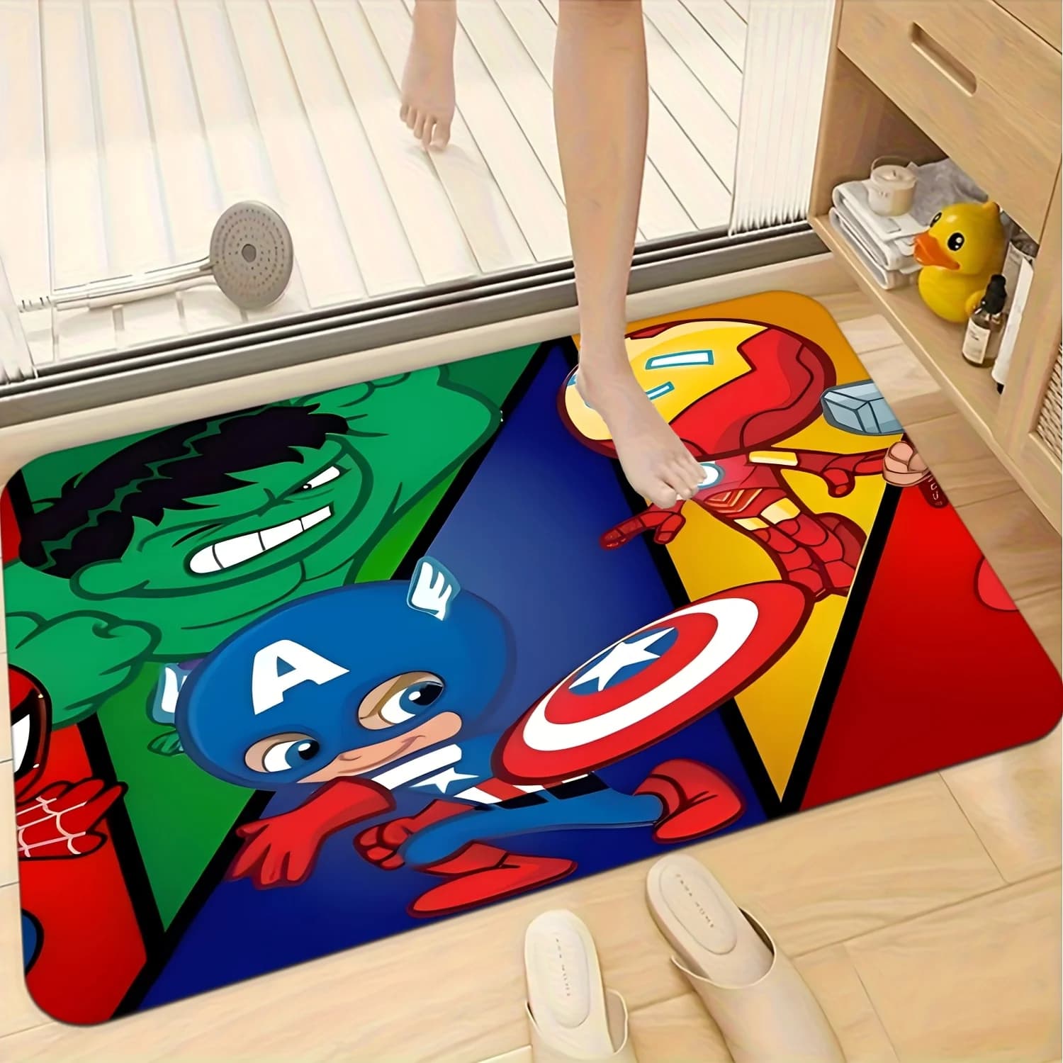 1pc Marvel Superhero Themed Printed Doormat, Flannel Machine-Washable Rectangular Rug, Decorative Door Mat, Kitchen Mat, Outdo