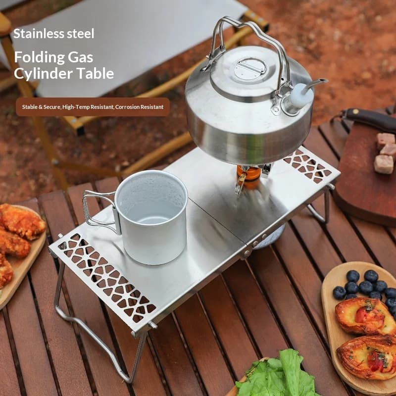 Tavolo pieghevole da campeggio all'aperto in acciaio inossidabile Barbecue da campeggio Tavolo da tè multifunzionale portatile Bruciatore piatto per serbatoio di gas da picnic