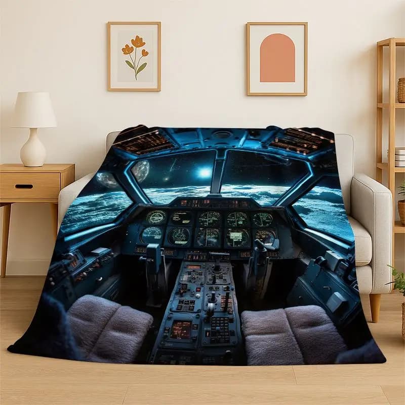 Cockpit Cabin Aircraft Control Dashboard Flannel Blanket Soft Throw Blanket for Bedroom Living Room Bed Travel Picnic Nap Cover