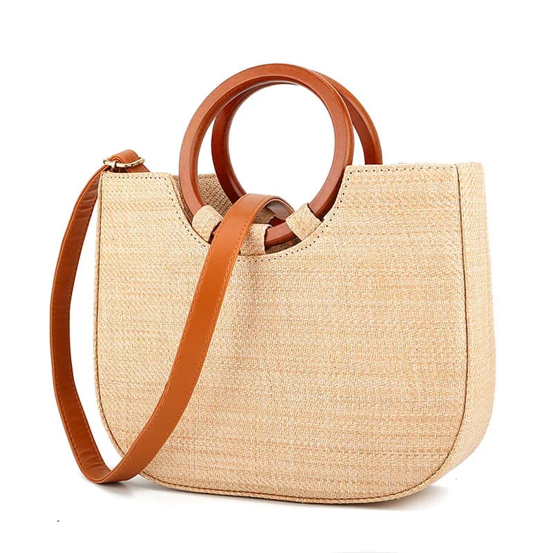 Nuova borsa intrecciata in paglia portatile Borsa a mano semicircolare Borsa per tessitura da spiaggia per resort urbano in paglia intrecciata