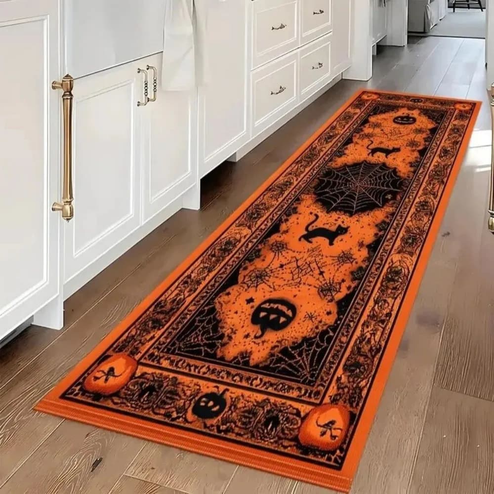 VIKAMA Zerbino di Halloween, Stampa ragnatela, Tappetino da cucina, Tappeto lavabile, Perfetto per soggiorno, bagno e arredamento d'ingresso