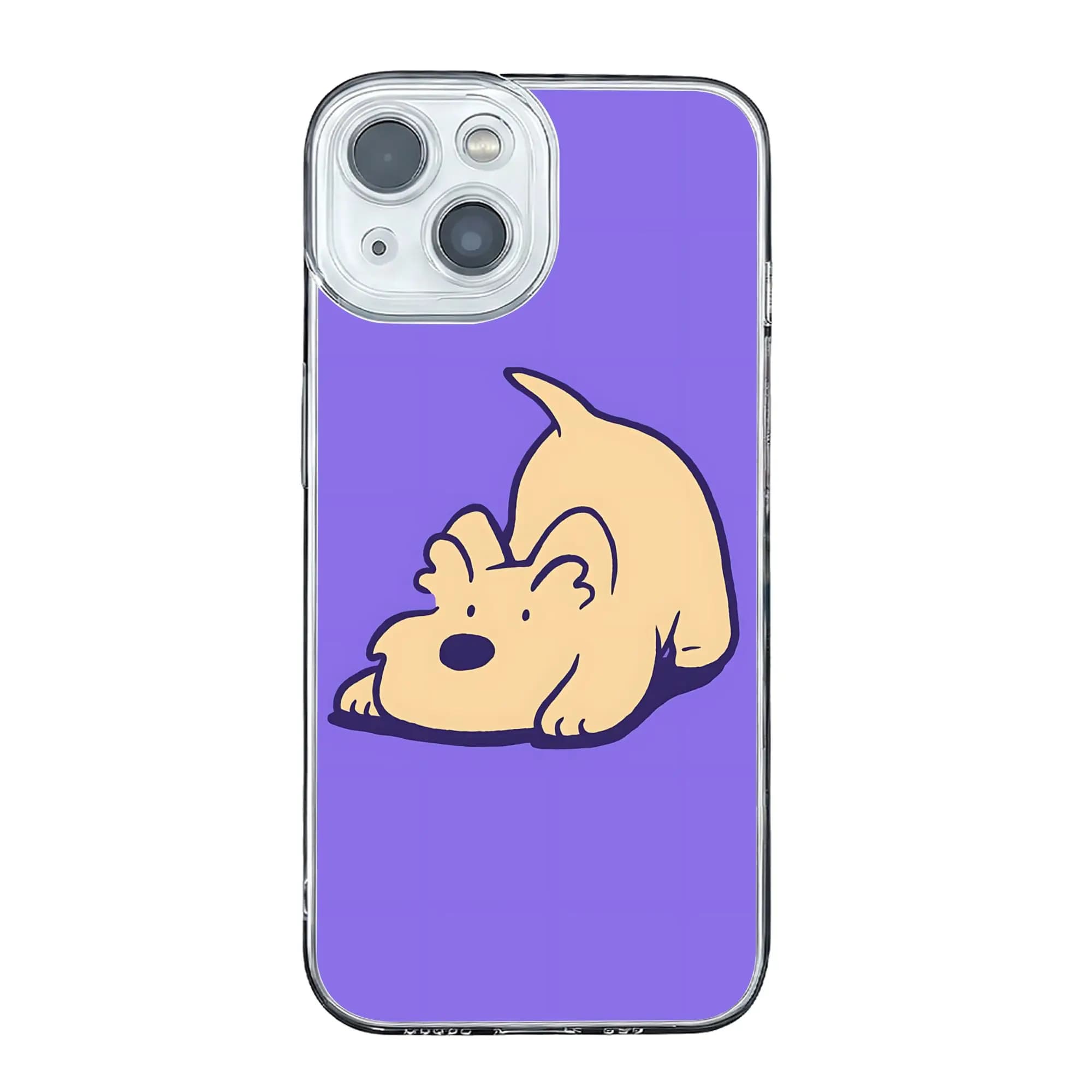 Cover per iPhone 17 16 15 14 13 12 11 Pro Max con Cane Cartone Animato Dormiente su Sfondo Viola Anti-collisione