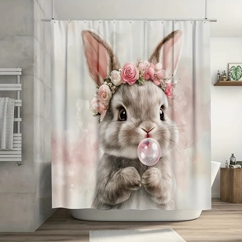 Affascinante tenda da doccia conigli - conigli con corone di fiori appese nel soggiorno, decorazione della camera da letto - carina e naturale