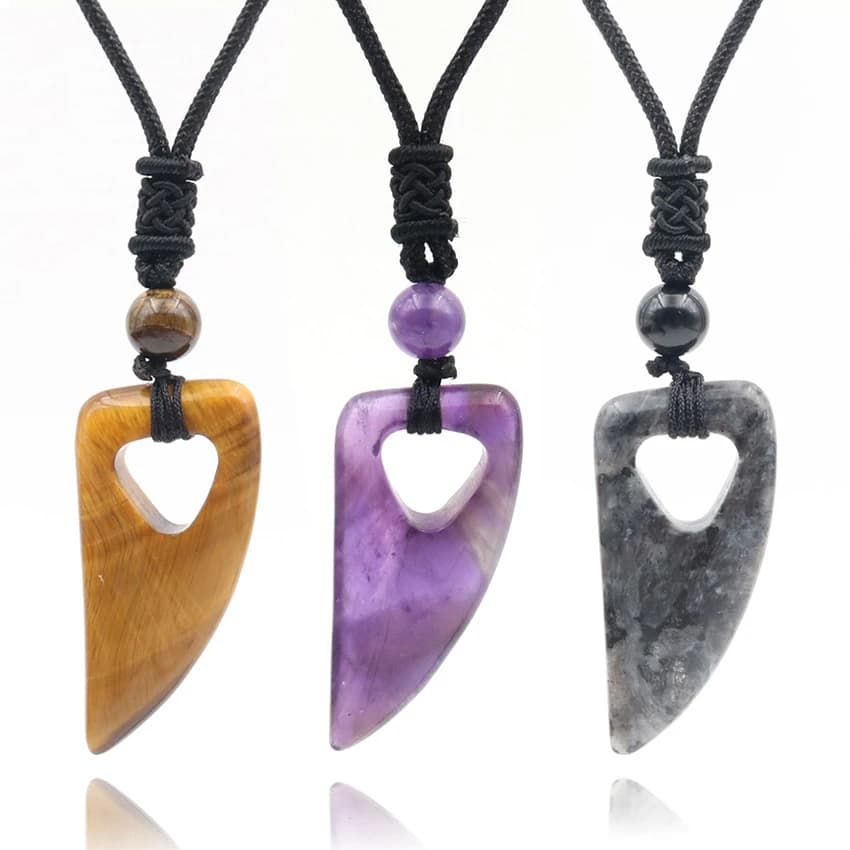 XSM Adjustable Black Rope Wolf Tooth Pendant Necklace - Personalized Ox Horn Healing Crystal Reiki Natural Stone for Men & Women
