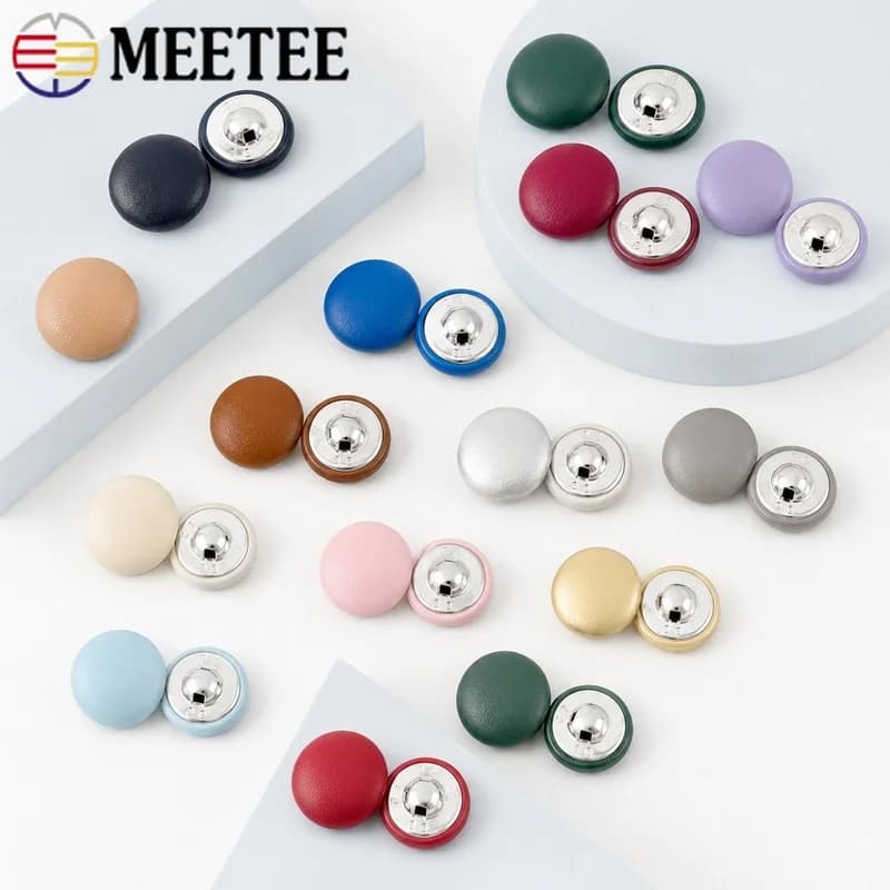 50Pcs 11-28mm Faux Leather Covered Buttons Round Shank Jacket Coat Sewing Decorative Buckle Clothing Repair Craft Accessory Kit