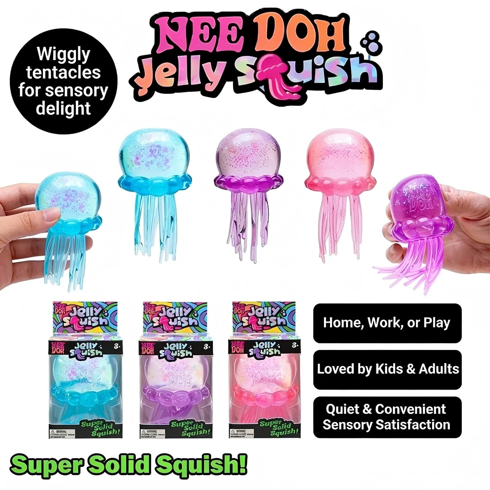 Giocattolo Antistress Nee Doh Jellyfish & Cube Squish, Morbido Giocattolo Sensoriale in Gelatina per Bambini e Adulti
