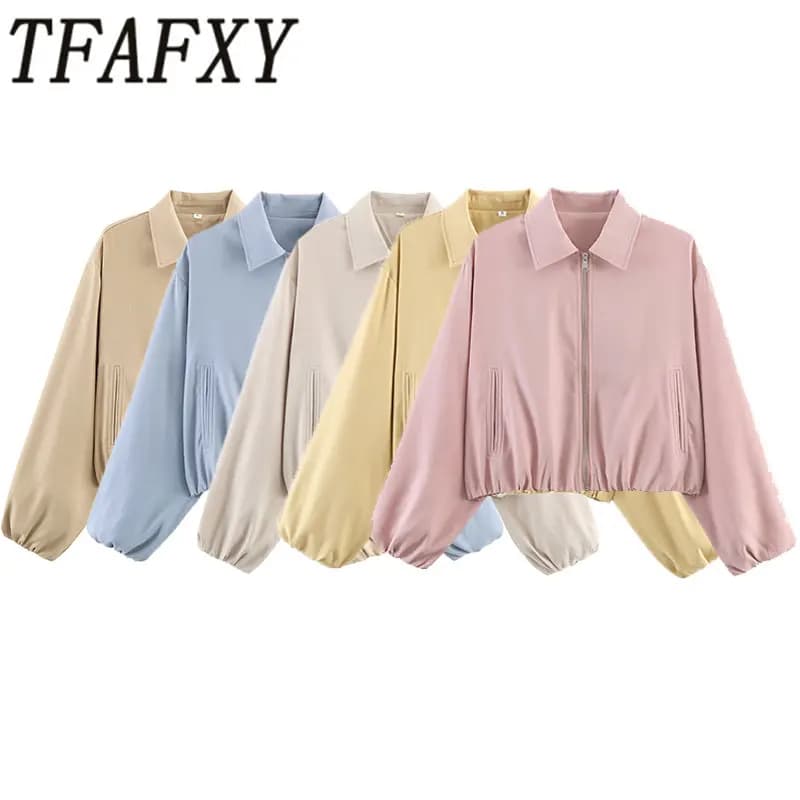 TFAFXY 2026 Spring Simple And Versatile Women Jacket Long Sleeve Zipper Loose Coat Female Oversize Outerwear Y2K