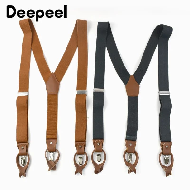 Deepeel 3.5*125 cm Bretelle per adulti da uomo 6 clip Regolare cinturino elastico Bottoni Bretelle Camicia maschile casual Jeans Sospensorio Bretella