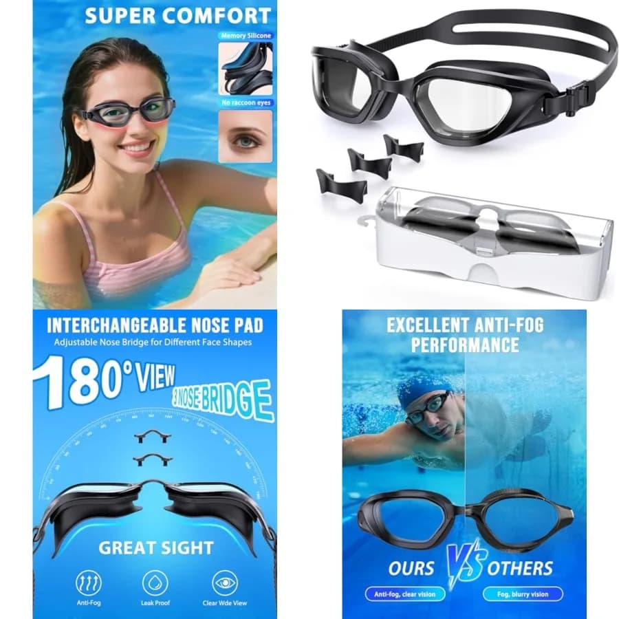 Occhialini da Nuoto, Unisex per Adulti, Antiappannamento, Anti-UV, Senza Perdite d'Aria, Ampia Visuale per Uomini, Donne e Giovani