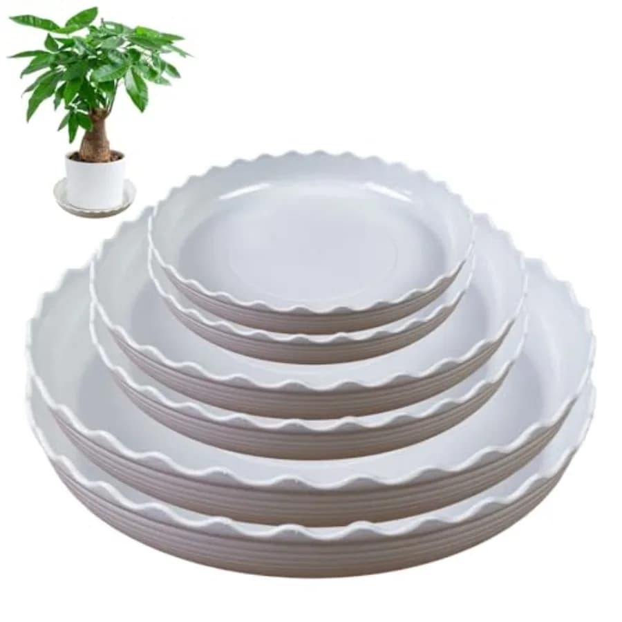 YUANAIYI Set di 6 Sottovasi Ondulati - Vassoi per Piante in Plastica Resistenti e Durevoli, Bianchi, per Interni ed Esterni