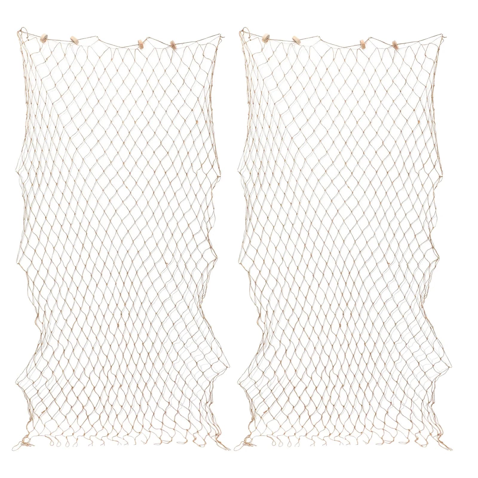 2Pcs Mediterranean Style Nautical Fishing Net Wall Hanging Cotton Decorative Net Ocean Theme Coastal Room Photo Display Bar