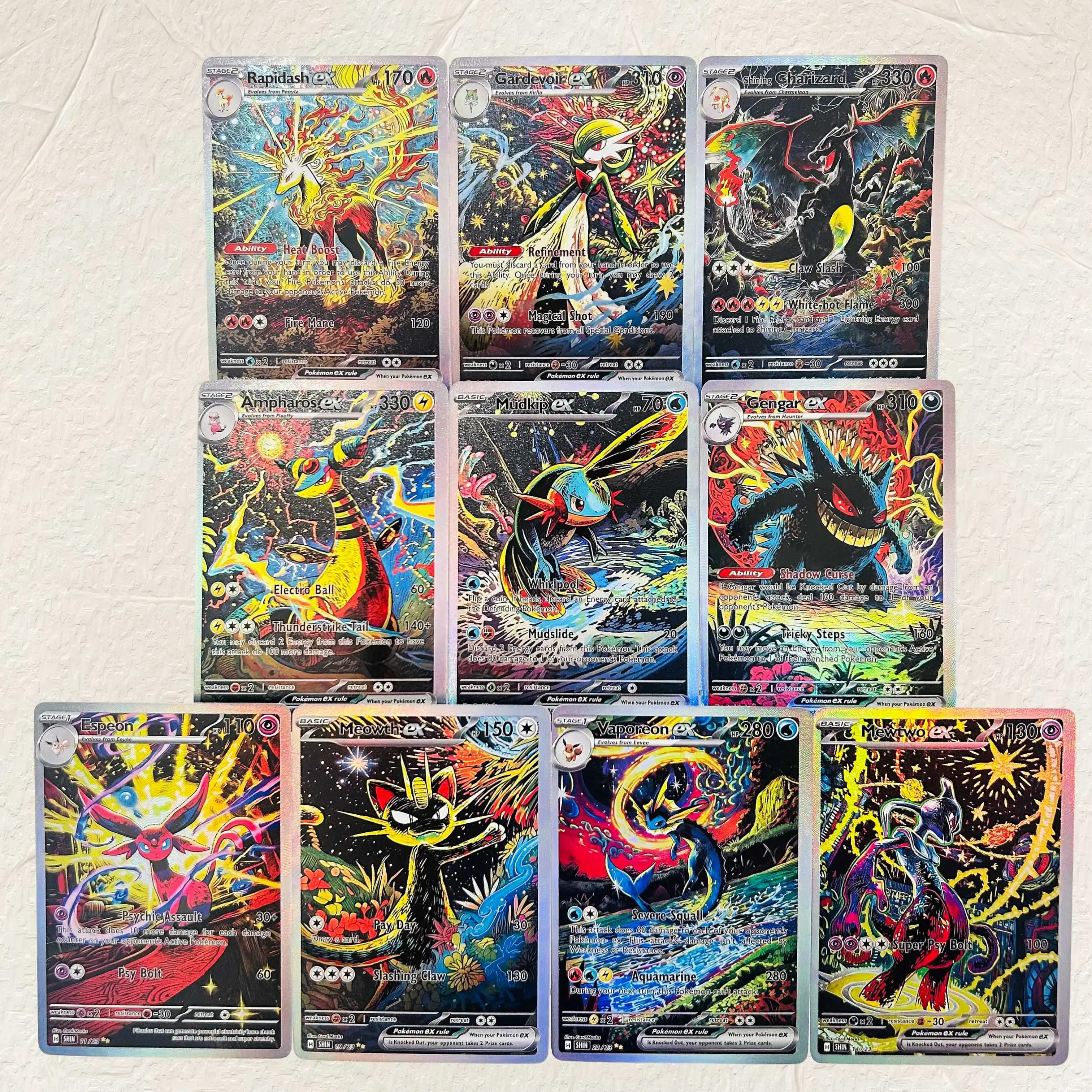 DIY Rapidash Gardevoir Charizard Gengar Espeon Meowth Vaporeon Mewtwo 10Pcs ex Foil Texture Cards Premium Anime Collection Cards