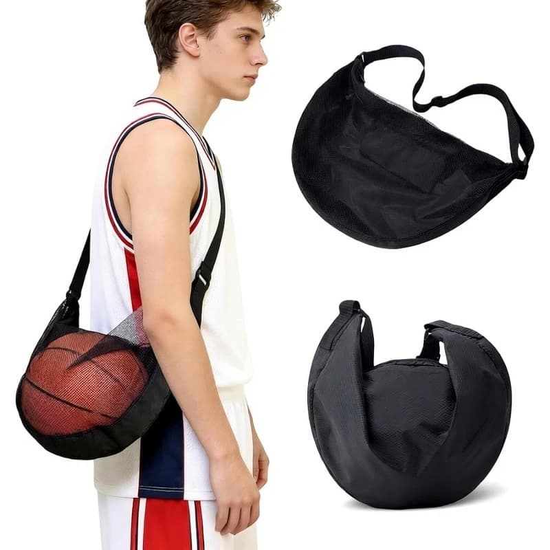 Anti-Tear Mesh Durable Single Ball Bag Fits Size 7 Basketball Soccer Volleyball Crossbody Carrier With Adjustable Strap & Zipper