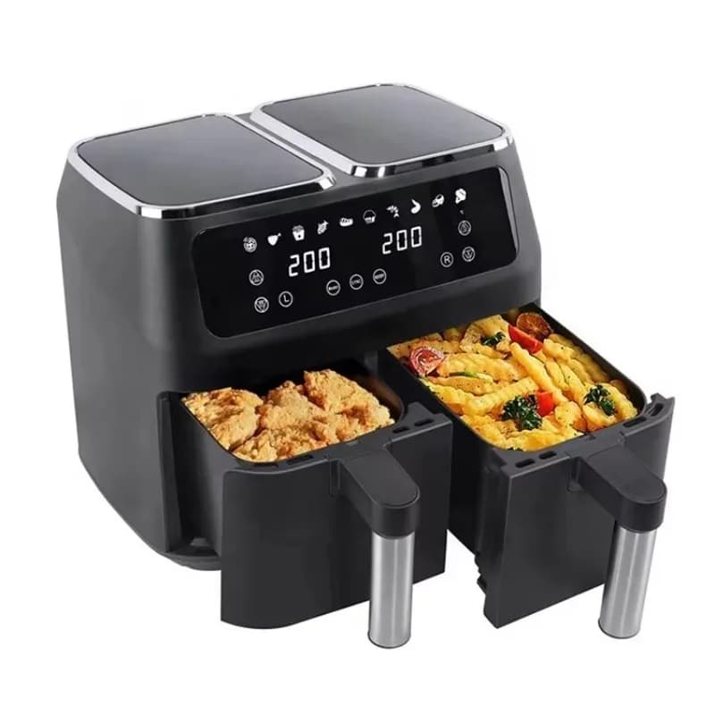 Friggitrice ad Aria Doppia Multifunzione Elettrica Intelligente con Doppio Cestello 9L, Forno Digitale per Friggere ad Aria