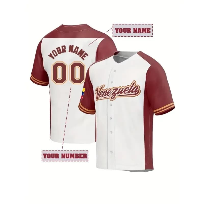 Maglia da baseball Venezuela personalizzabile: nome e numero personalizzati unici ricami, comode magliette da allenamento a maniche corte