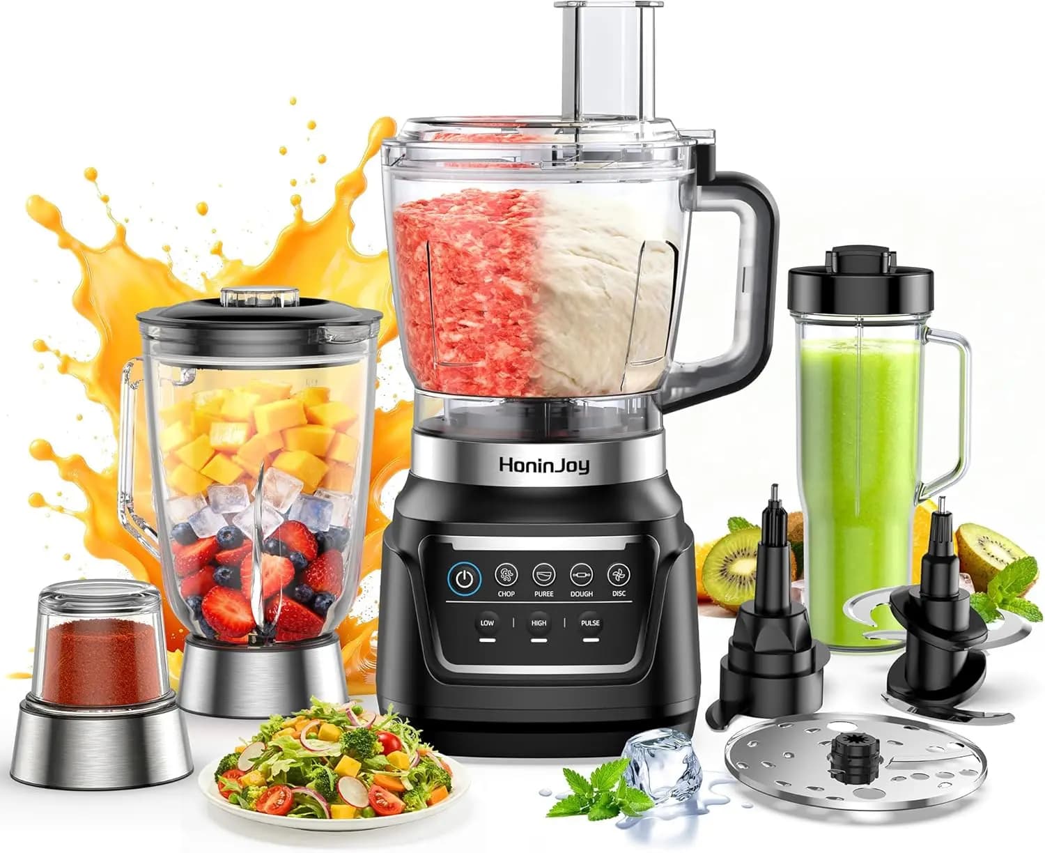 Frullatore e Robot da Cucina 10-in-1: Frullati, Tritaghiaccio, Impastatrice, Tritatutto, Macina, Affetta e Sminuzza, Lavabile in Lavastoviglie