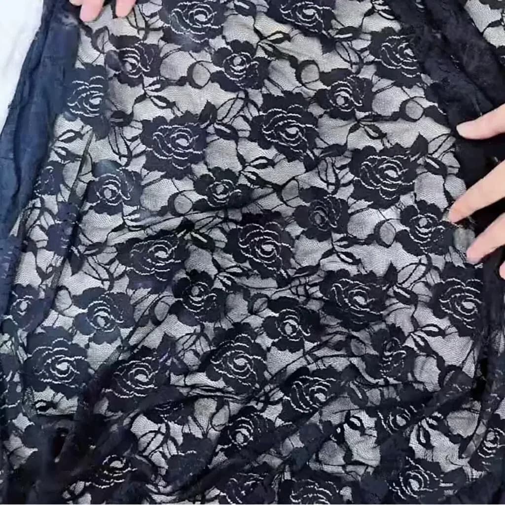 5Yd 150Cm Wide Black White Polyester Spandex Stretch Rose Jacquard Soft Lace Fabric Women Lingerie Dress Sewing Accessories F139