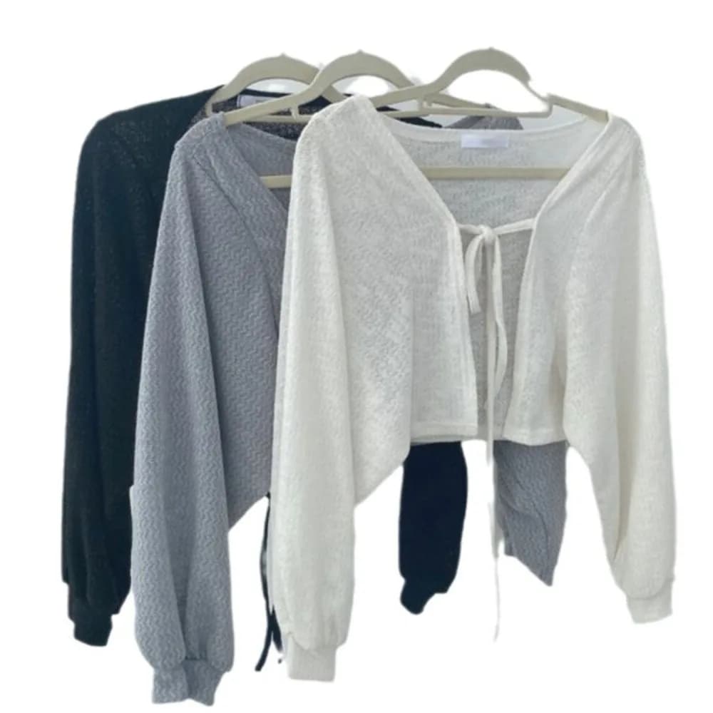 Cardigan Sweatshirt in Fashion Knit with Laces, Casual Knitwear with Laces, Protective Corta Jacket from the Sun for Women