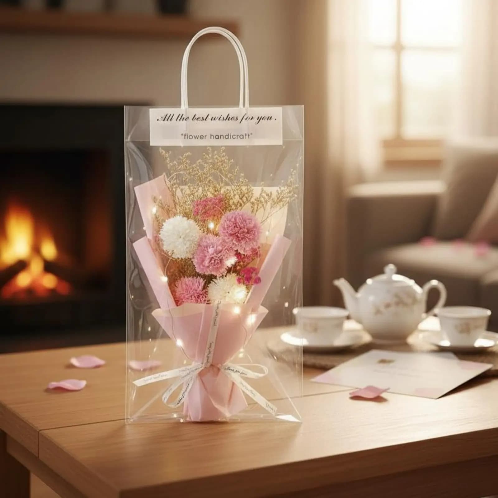 Soap Flower Arrangement Artisanal Lighted Flower Lamp Artificial Plants Romantic Ambience for Mom