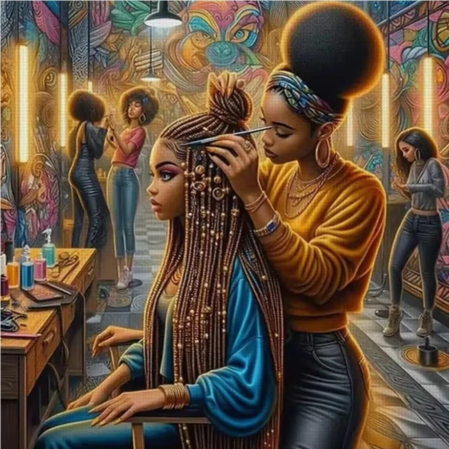 Street Salon diamond painting African girls do makeup and styling Cross Stitch Kit 5D DIY diamond embroidery mosaic home decor