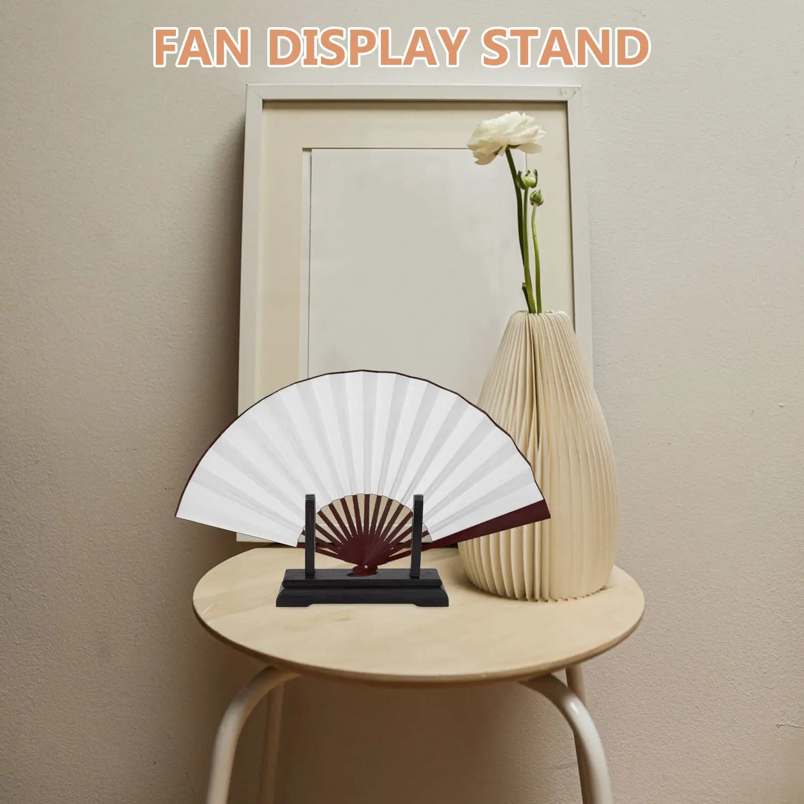 Japanese Fan Display Stand Black Wooden Folding Fan Holder Decorative Organizer Frame for Desk Shelf Home Decor
