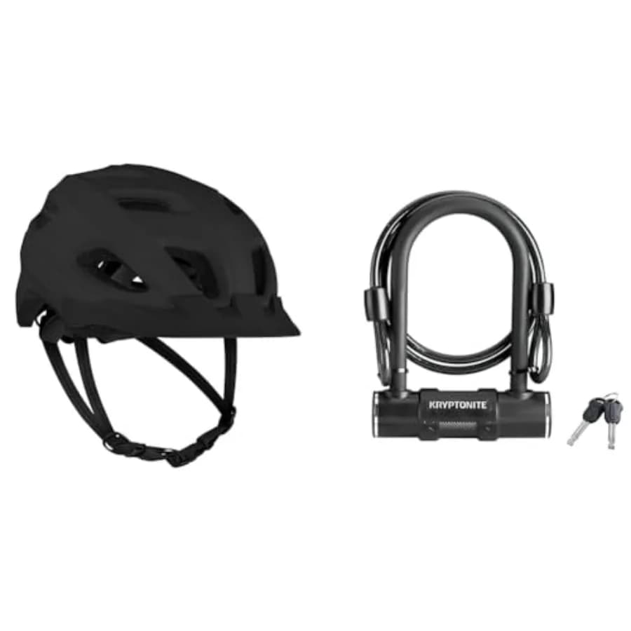 Casco da Bicicletta Lennon con Luce di Sicurezza LED e Lucchetto a U Kryptonite con Cavo in Acciaio Intrecciato