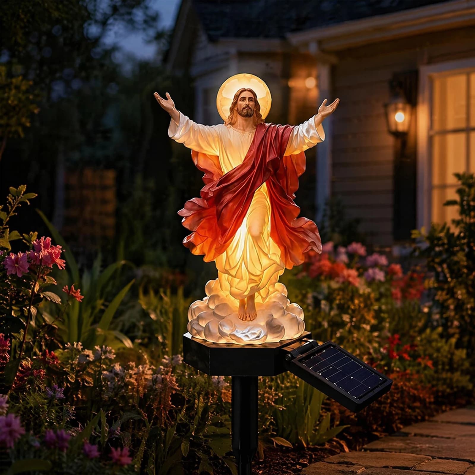 Solar-Powered Jesus Yard Statue with Glowing Night Lamp & Versatile Lighted Jesus Figurine Secure Design for Christian Pray