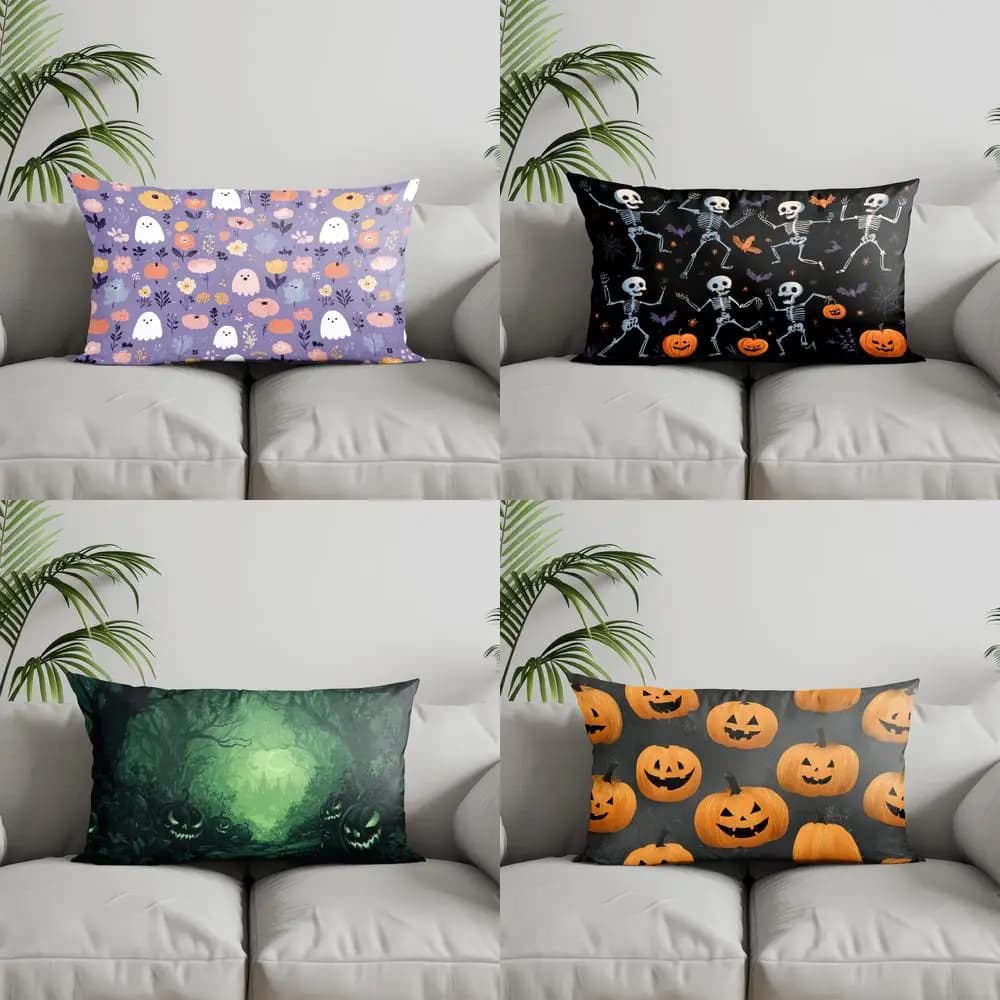 Home Decor Cute Ghosts Halloween Pillow Suitable For Sofa Bedroom Car Pillow Cover Cushion Rectangular Back Cushion