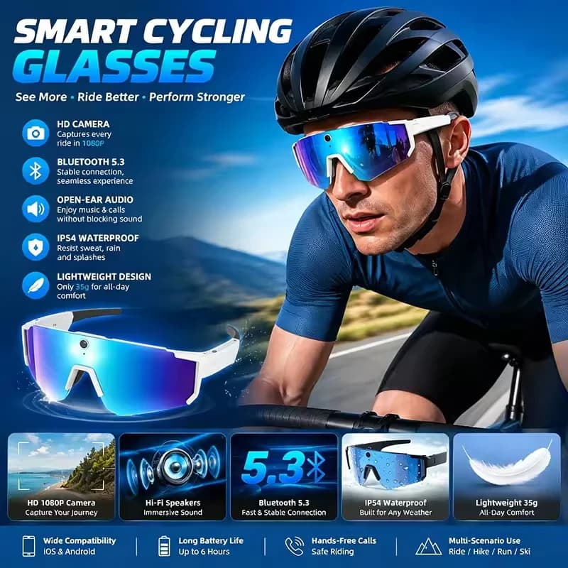 Fashion New 1200W AI Smart Glasses Camera Recording Anti Shake Windproof Goggles for Bicycle Riding Outdoor Cycling Sports 2026